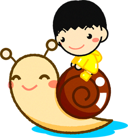 カタツムリに乗った男の子イラスト/茶色