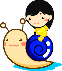 カタツムリに乗った女の子イラスト/青色