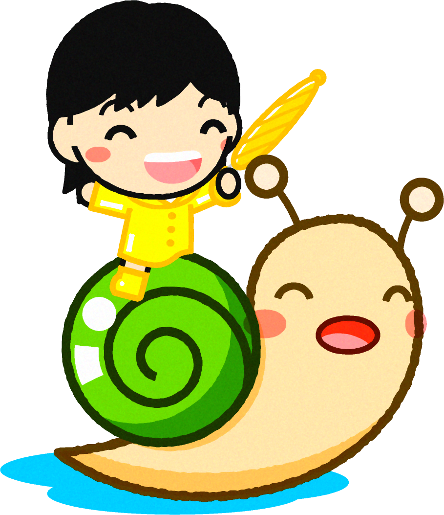 カタツムリに乗った男の子イラスト/黄緑色