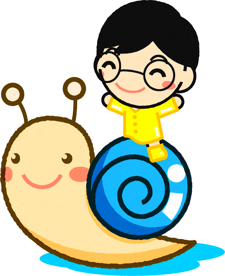 カタツムリに乗った男の子イラスト/水色