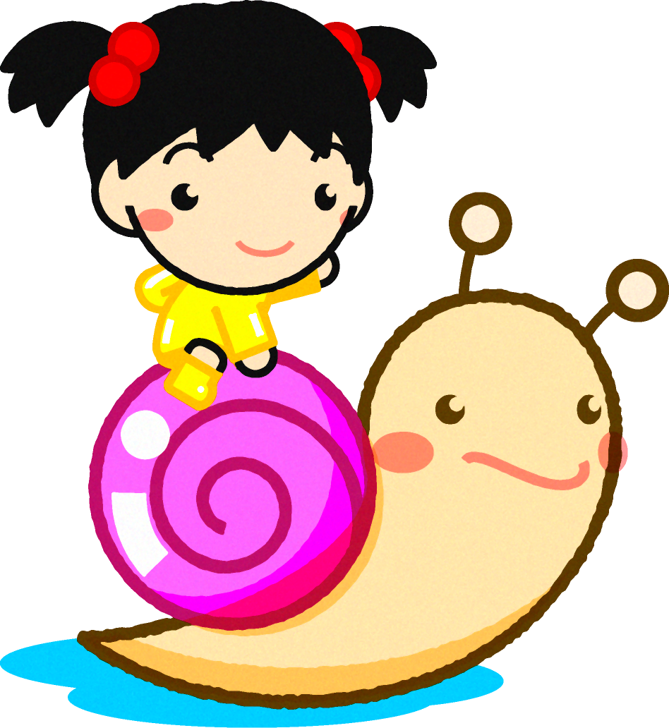 カタツムリに乗った女の子イラスト/ピンク色
