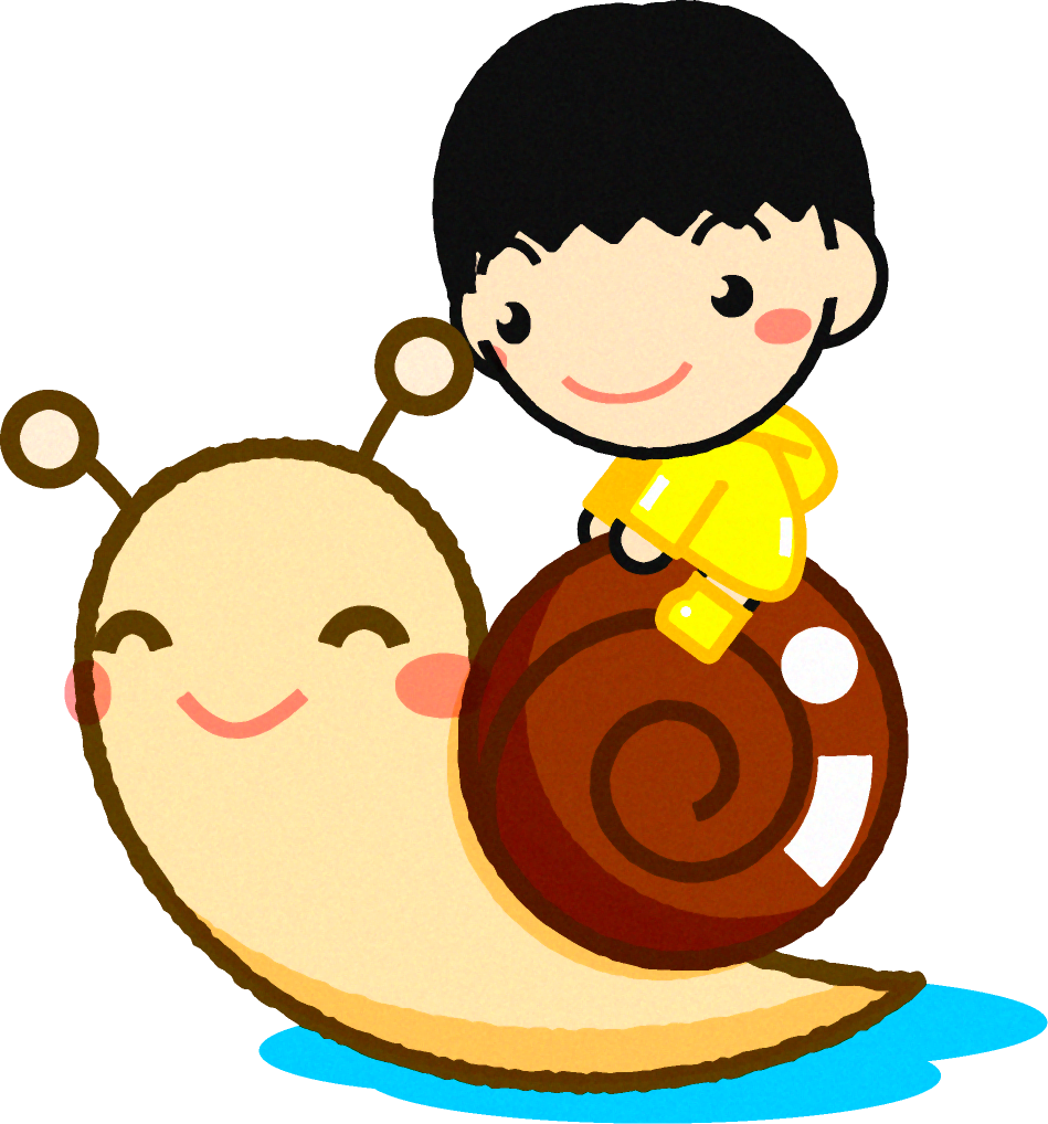 カタツムリに乗った男の子イラスト/茶色