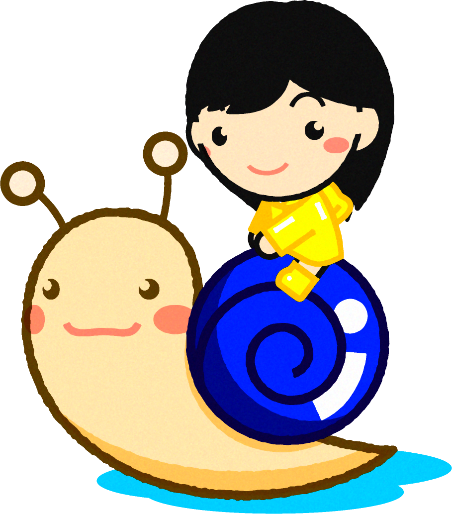 カタツムリに乗った女の子イラスト/青色