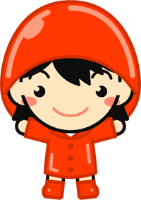 レインコートを着た子供のイラスト/男の子/朱色