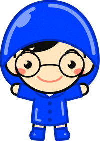 レインコートを着た子供のイラスト/男の子/青色