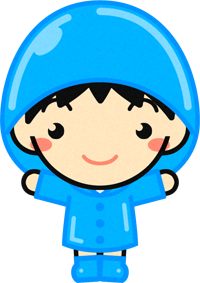 レインコートを着た子供のイラスト/女の子/水色