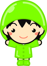 レインコートを着た子供のイラスト/女の子/黄緑色