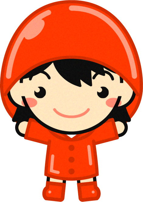 レインコートを着た子供のイラスト/男の子/朱色
