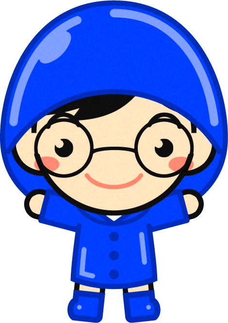 レインコートを着た子供のイラスト/男の子/青色