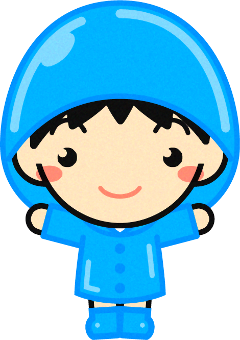 レインコートを着た子供のイラスト/女の子/水色