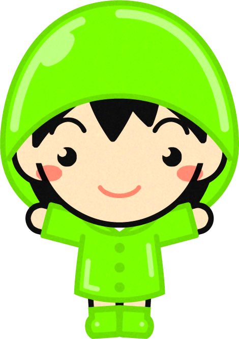 レインコートを着た子供のイラスト/女の子/黄緑色