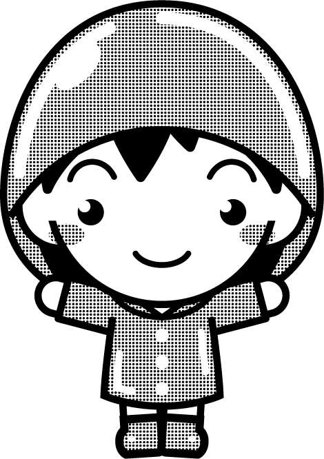 レインコートを着た女の子供のイラスト/黄色/モノクロ