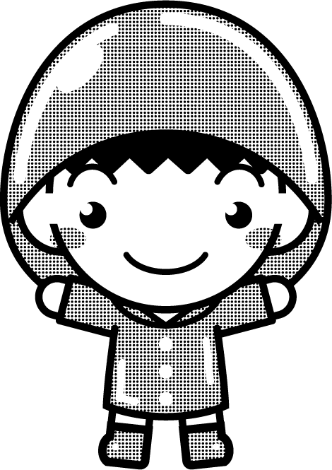 レインコートを着た子供のイラスト/男の子/紫色/モノクロ