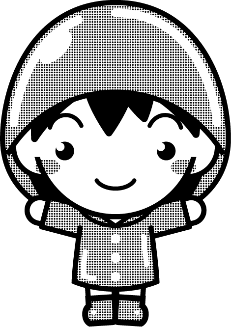 レインコートを着た子供のイラスト/女の子/黄緑色/モノクロ