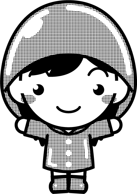 レインコートを着た子供のイラスト/女の子/ピンク色/モノクロ