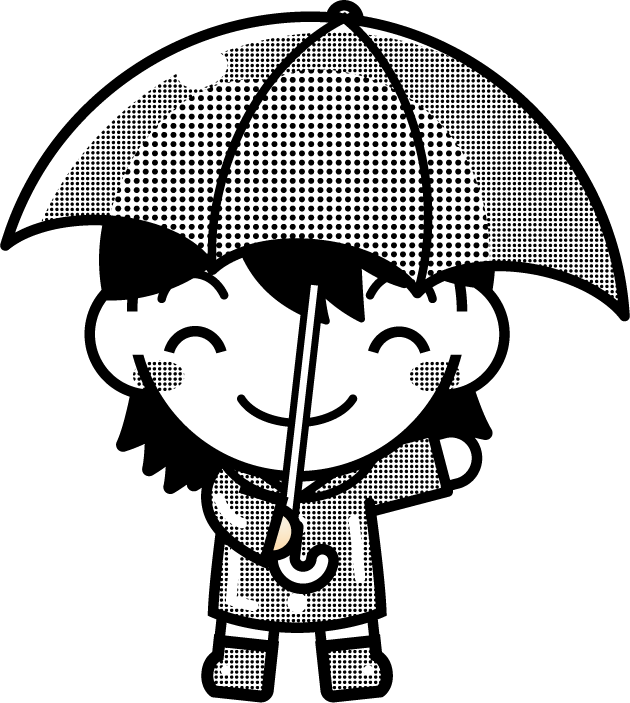 傘をさした子供のイラスト3/モノクロ