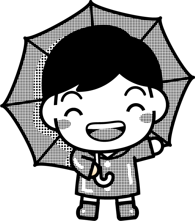 傘をさした子供のイラスト5/モノクロ
