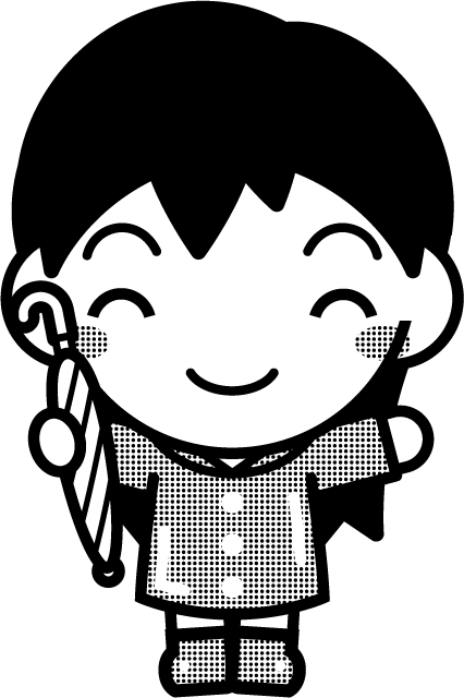 傘を持った子供のイラスト/モノクロ