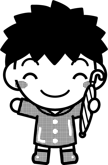 傘をさした子供のイラスト2/モノクロ