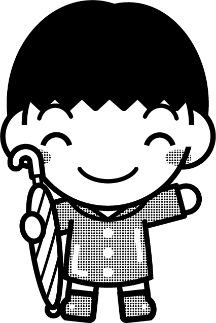 傘をさした子供のイラスト4/モノクロ