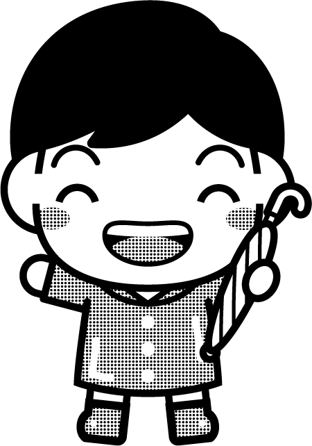 傘をさした子供のイラスト5/モノクロ