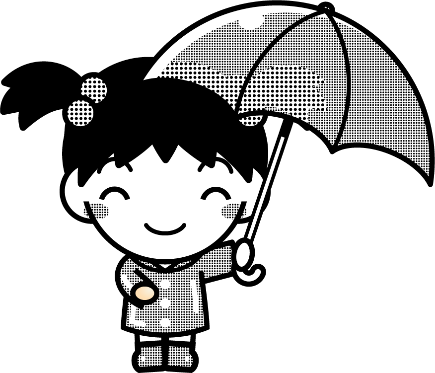 傘をさした子供のイラスト7/モノクロ
