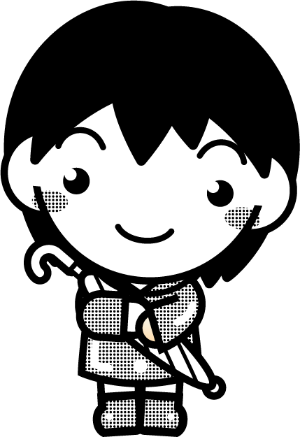 傘をさした子供のイラスト8/モノクロ
