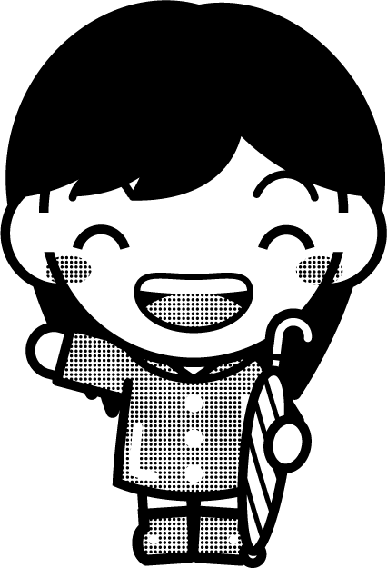 傘をさした子供のイラスト9/モノクロ