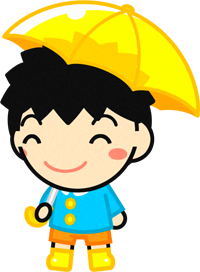傘を差した子供のイラスト/黄色