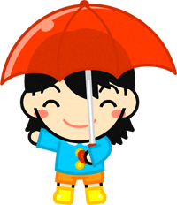 傘を差した子供のイラスト/朱色