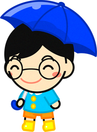 傘を差した子供のイラスト/青色