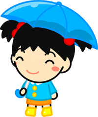 傘を差した子供のイラスト/水色