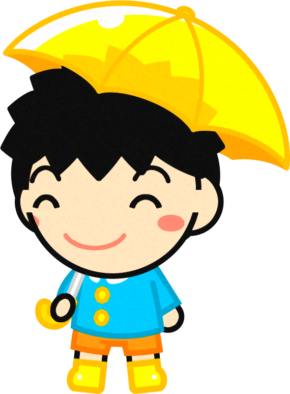 傘を差した子供のイラスト/黄色