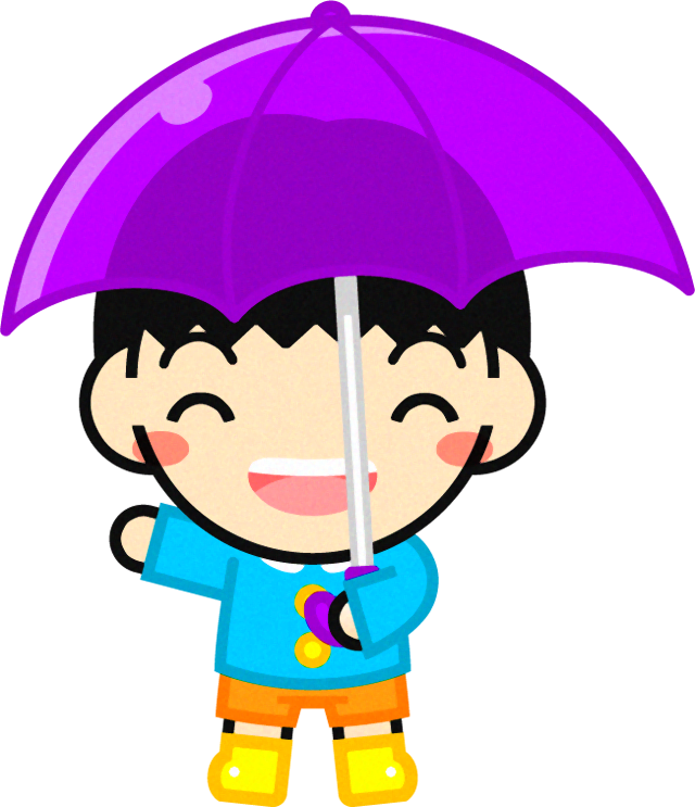 傘を差した子供のイラスト/紫色