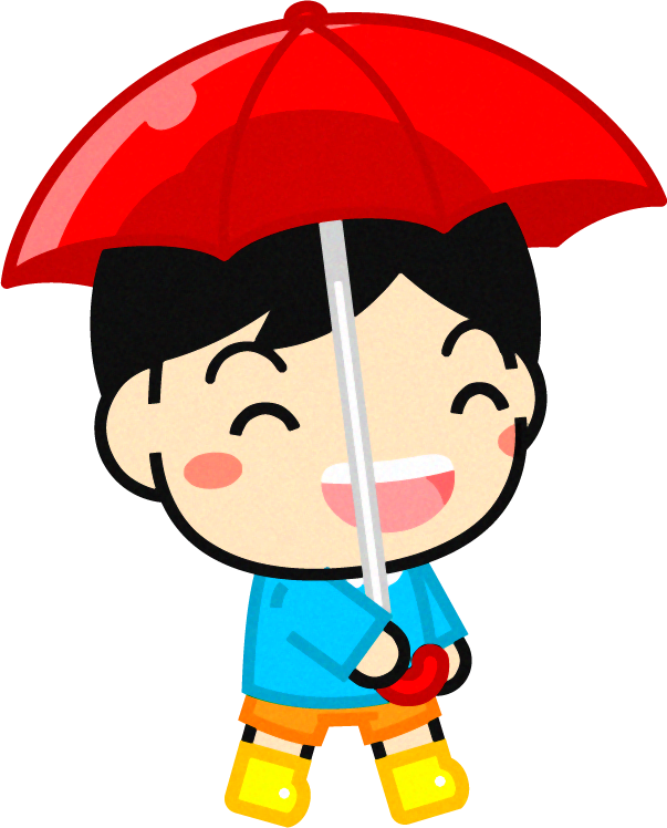 傘を差した子供のイラスト/赤色