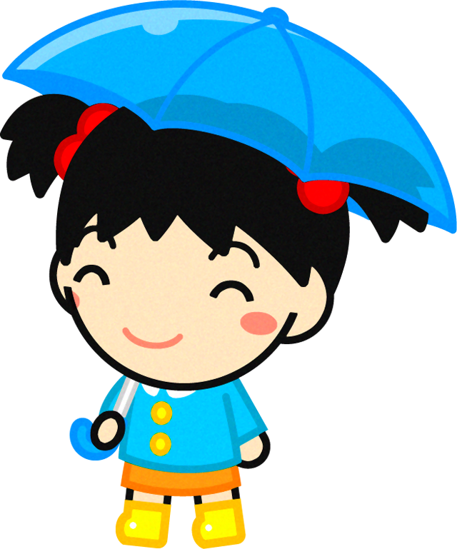 傘を差した子供のイラスト/水色