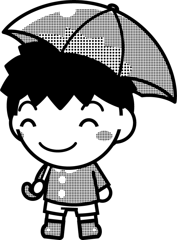 傘を差した子供のイラスト/黄色/モノクロ