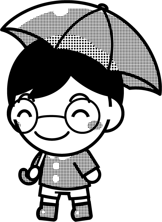 傘を差した子供のイラスト/青色/モノクロ