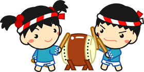 法被を着た子供のイラスト/太鼓を叩く