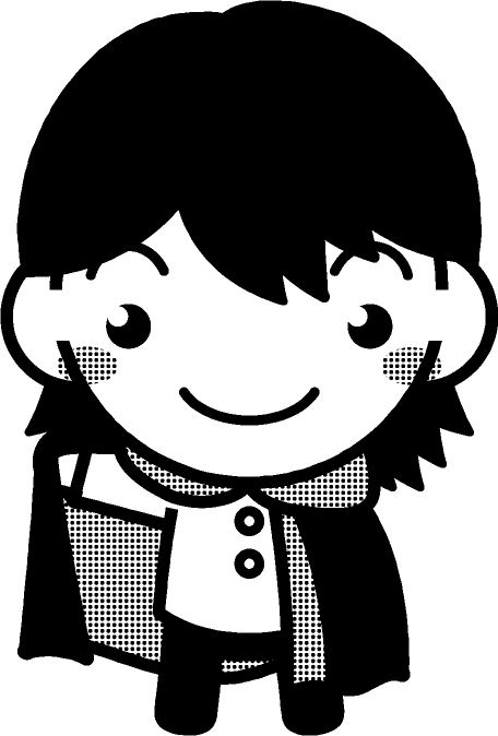 仮装をした幼稚園児イラスト/ドラキュラ伯爵/モノクロ