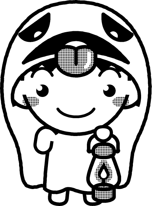 仮装をした幼稚園児イラスト/ゴースト/モノクロ