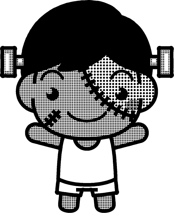 仮装をした幼稚園児イラスト/フランケンシュタイン/モノクロ