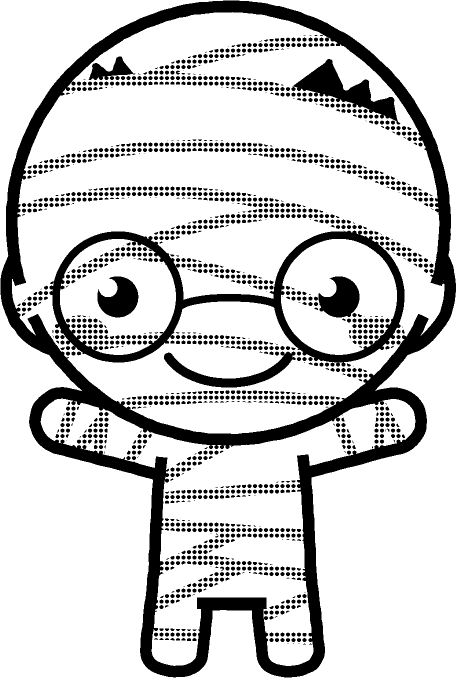 仮装をした幼稚園児イラスト/ミイラ男/モノクロ