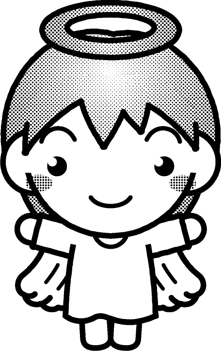 仮装をした幼稚園児イラスト/天使/モノクロ