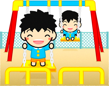 ブランコで遊ぶ子供たちのイラスト