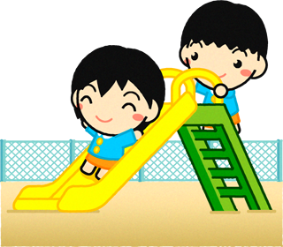 すべり台で遊ぶ子供たちのイラスト