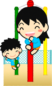登り棒で遊ぶ子供たちのイラスト