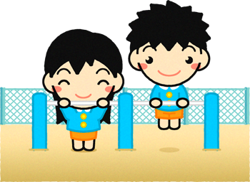 鉄棒で遊ぶ子供たちのイラスト