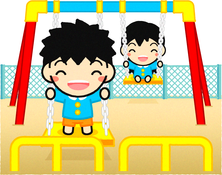 ブランコで遊ぶ子供たちのイラスト
