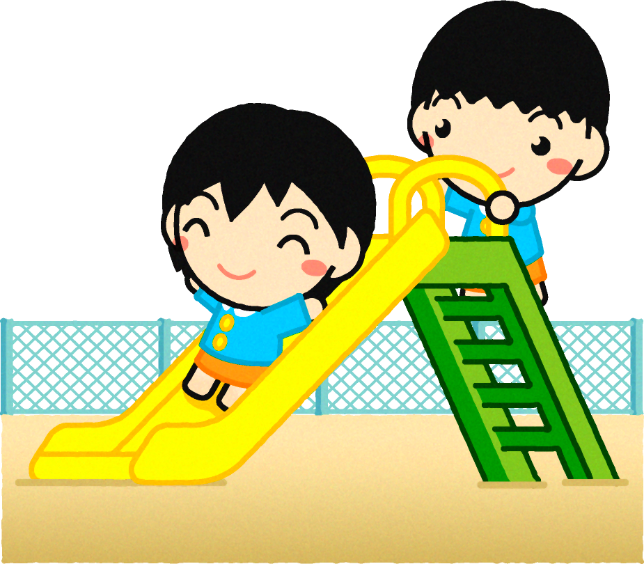 すべり台で遊ぶ子供たちのイラスト